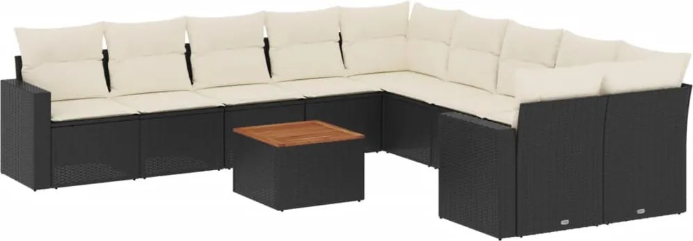 vidaXL 11 részes fekete polyrattan kerti ülőgarnitúra párnákkal