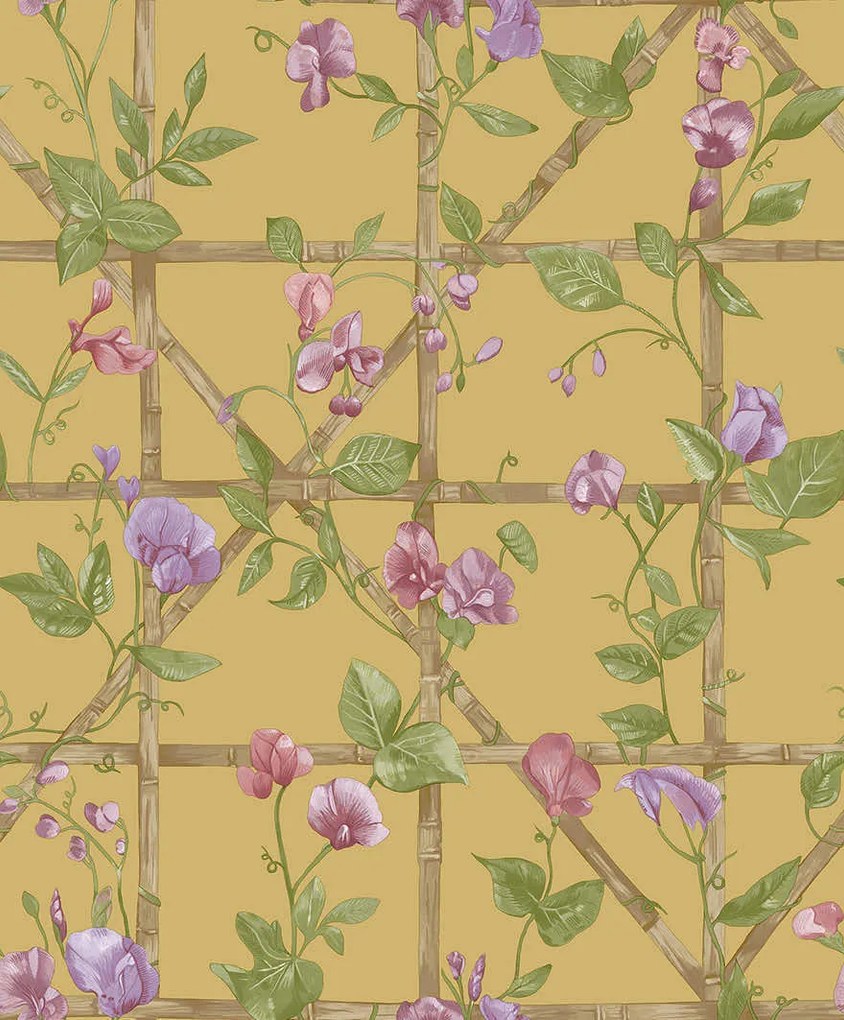 Holden Decor Imaginarium 3 Trailing Floral Trellis okkersárga rácsos papír tapéta – 14201
