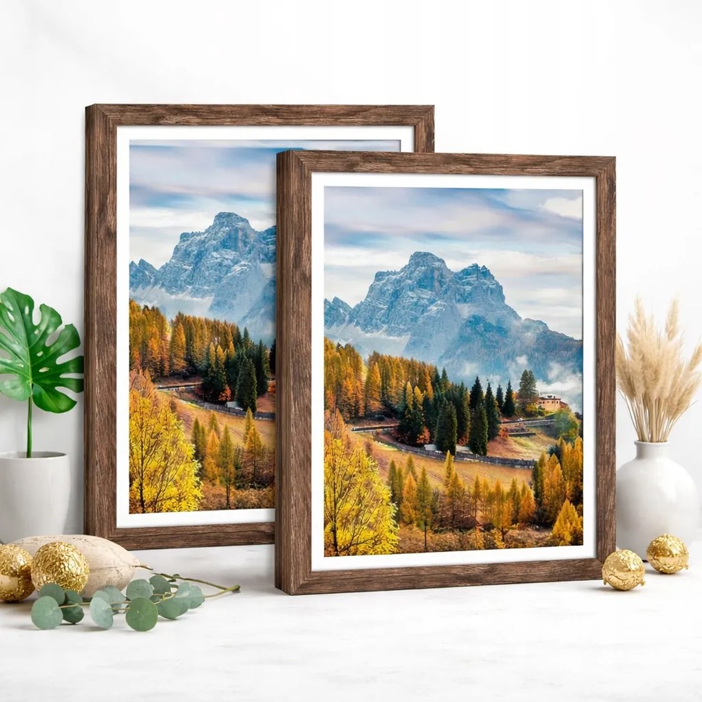 2x Képkeret Barna Fa Fali Passe-partout Szett