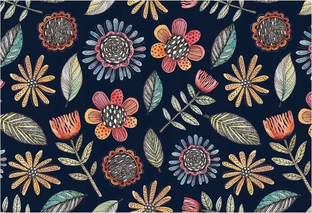 Fali fotótapéta Flizelin a szobába Virágos mozaik 152x104 Ragasztó