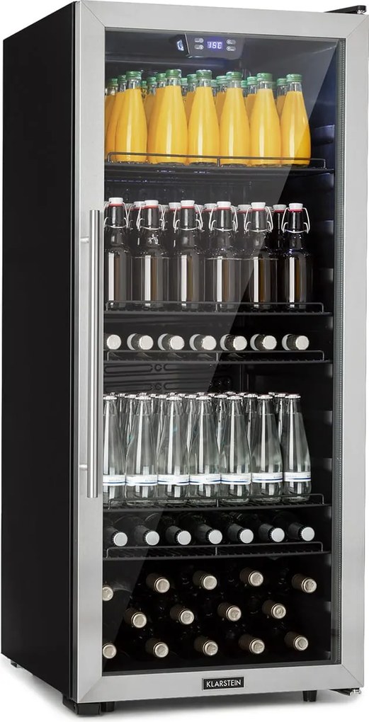 Klarstein Beersafe 7XL, hűtőszekrény, 242 liter, 5 polc, panoráma üvegajtó, rozsdamentes acél