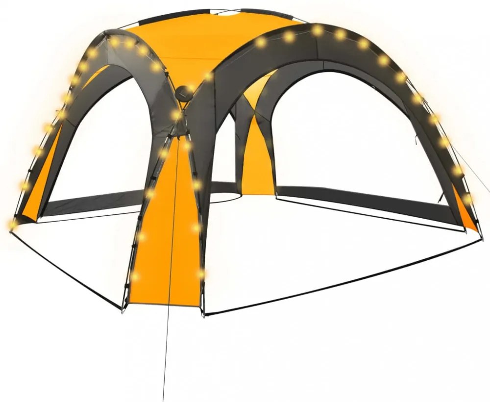 sárga rendezvénysátor LED-del és 4 oldalfallal 3,6x3,6x2,3 m