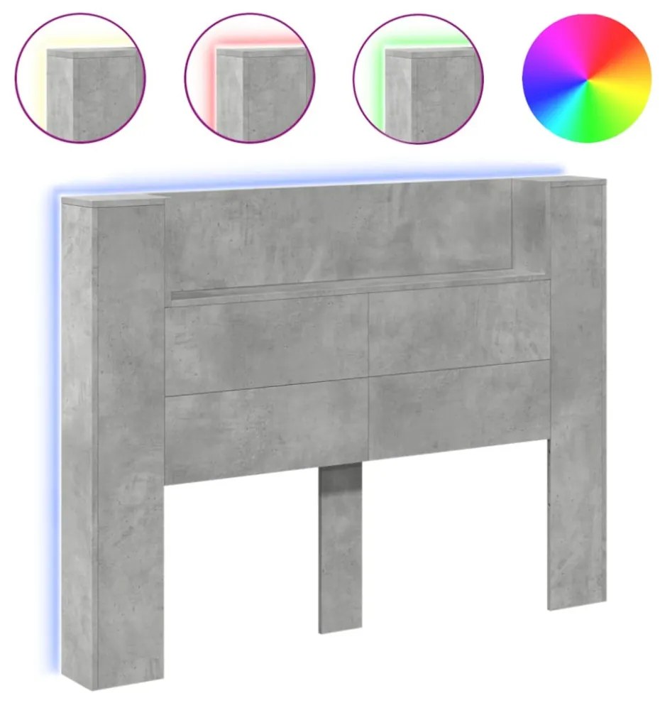 betonszürke áthidalószekrény LED-világítással 140x16,5x103,5 cm