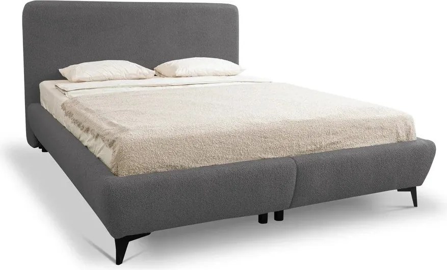 Sötétszürke kárpitozott ágyneműtartós franciaágy ágyráccsal 180x200 cm Makapu – Makamii