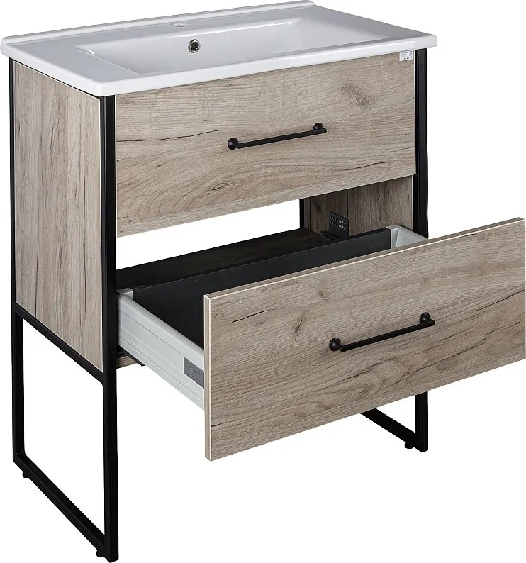TMP IRON 75 álló fürdőszobabútor - Lava porcelán mosdóval - 76 x 46 cm