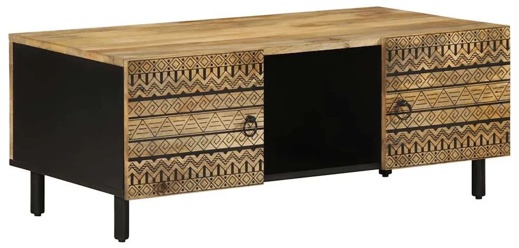 fekete tömör nyers mangófa dohányzóasztal 100 x 54 x 40 cm