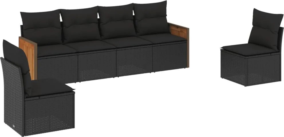 vidaXL 6 részes fekete polyrattan kerti ülőgarnitúra párnákkal