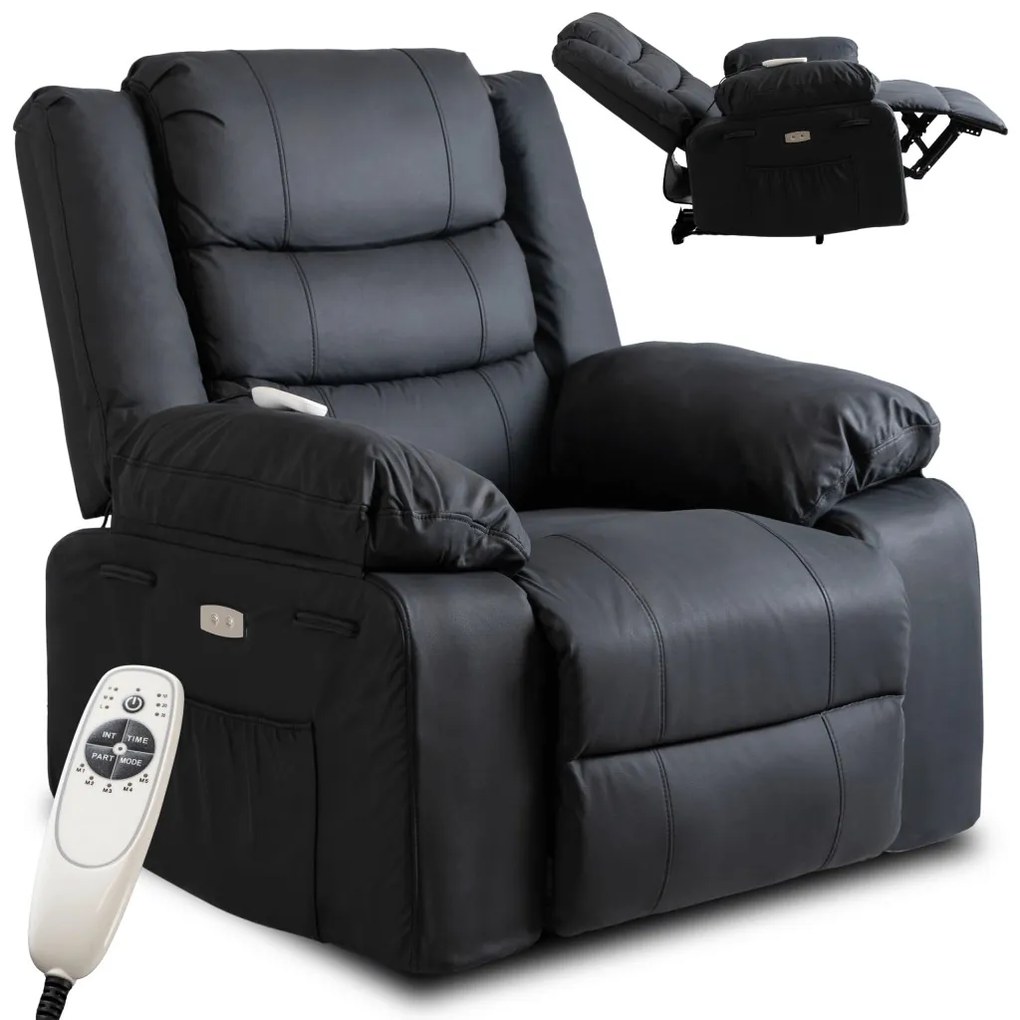 Elektromosan Vezérelhető Masszázsfunkciós Relaxfotel Fekete Színben. JASPER