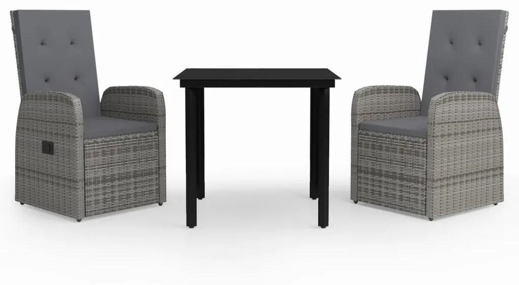 vidaXL 3 részes szürke kerti étkezőgarnitúra párnákkal