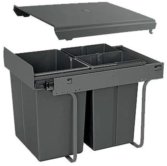 Hulladékgyűjtő GTV Practi Eco 400, szelektív, manuális működés, 300mm-es elembe, lágy záródás, 2x10+20 L edénnyel, fedéllel