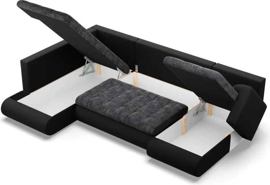 Tokio U sarokkanapé, 3 ágyneműtartóval, fonott + műbőr, baloldali, szürke - fekete