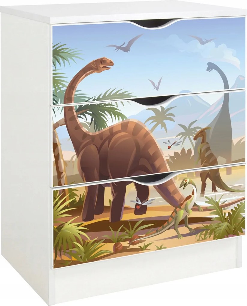 Komód 3 fiókkal, 60x42x78 cm Jurassic Dinoszaurusz falu