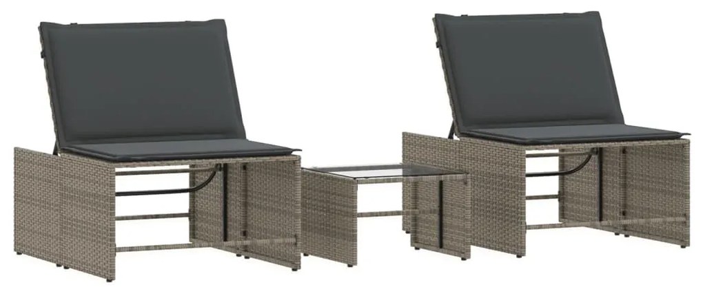 2 db szürke polyrattan napozóágy asztallal