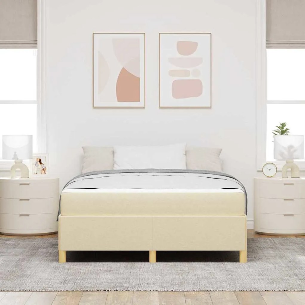 Boxrugós ágy matracmal Krém és fehér 140 x 200 cm szövet