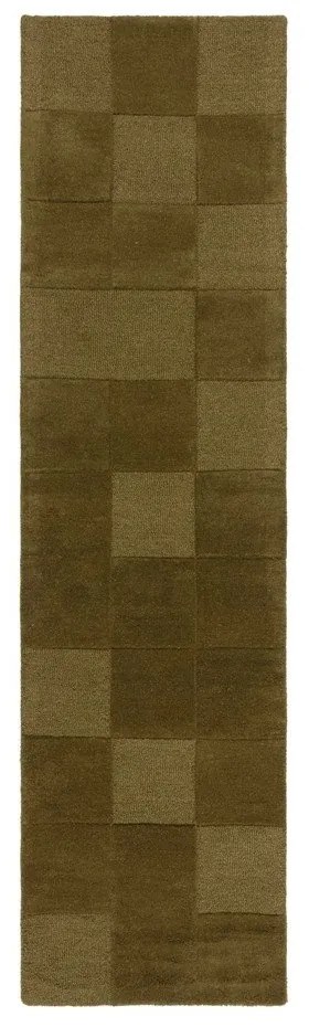 Khaki kézi szövésű gyapjú futószőnyeg 60x230 cm Checkerboard – Flair Rugs