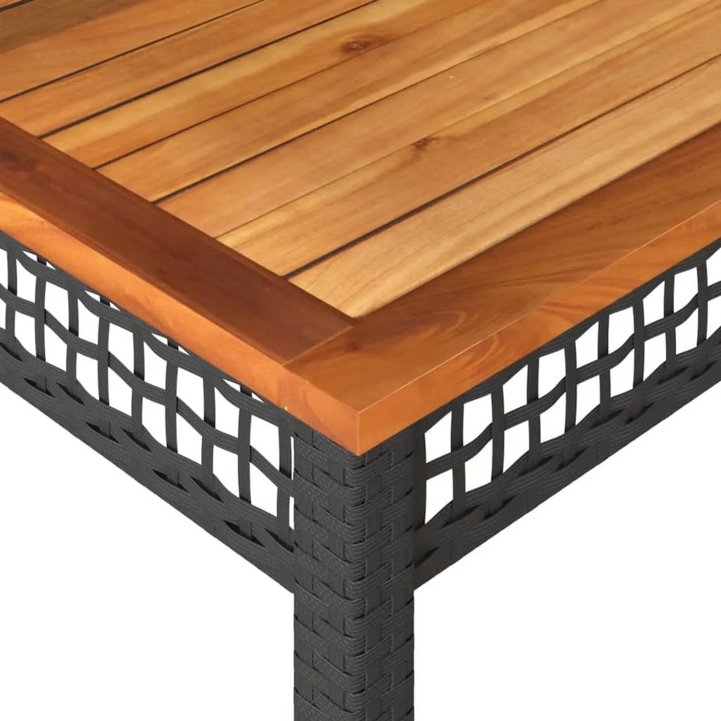fekete polyrattan és akácfa kerti asztal 80 x 80 x 75 cm