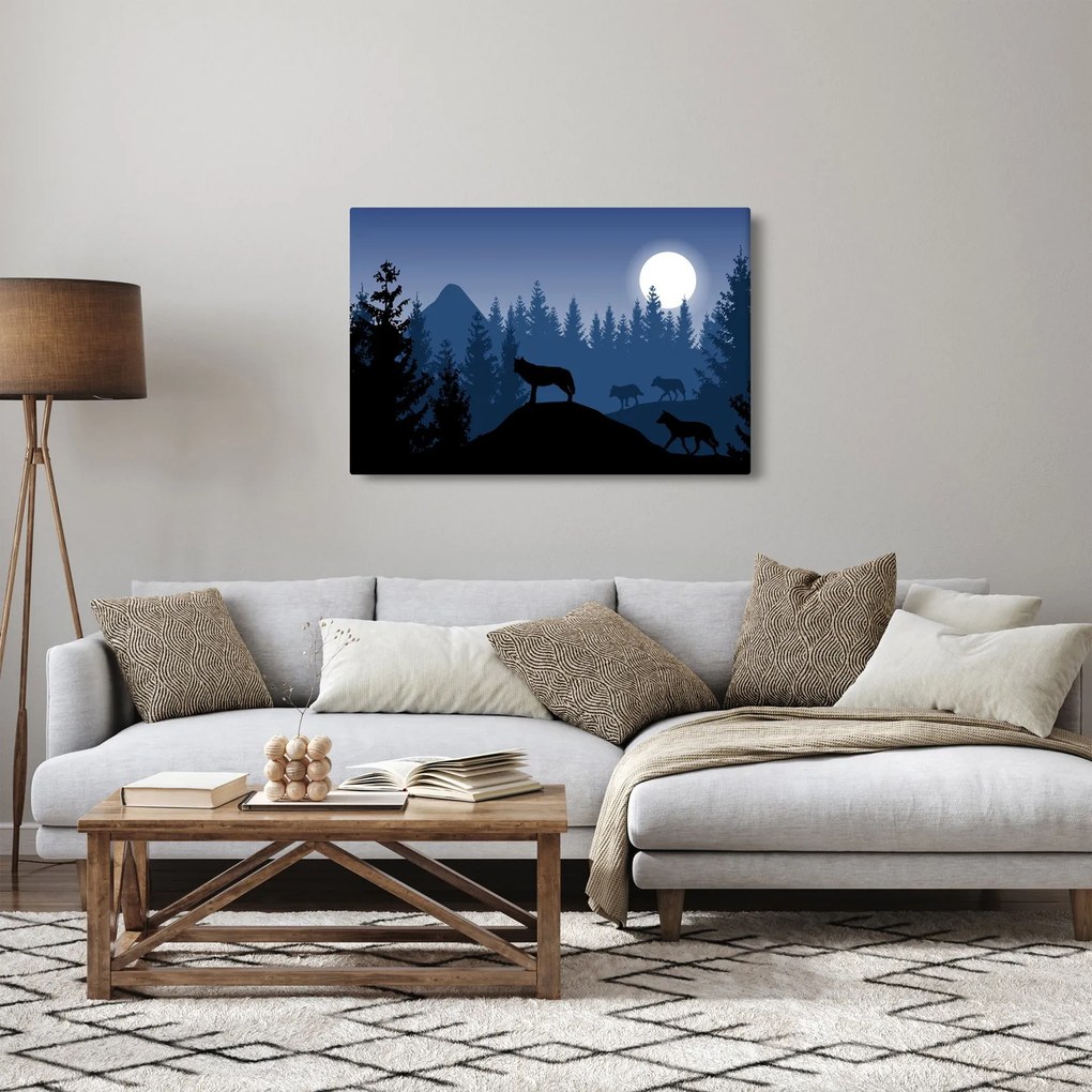 Kép - Egy farkasfalka teliholdkor (90x60 cm)