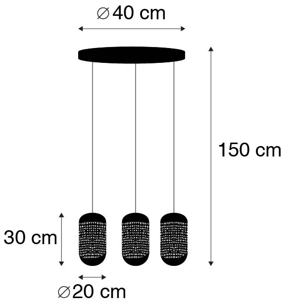 Vintage lógólámpa fekete rézzel kerek 3-lámpás - Kayleigh