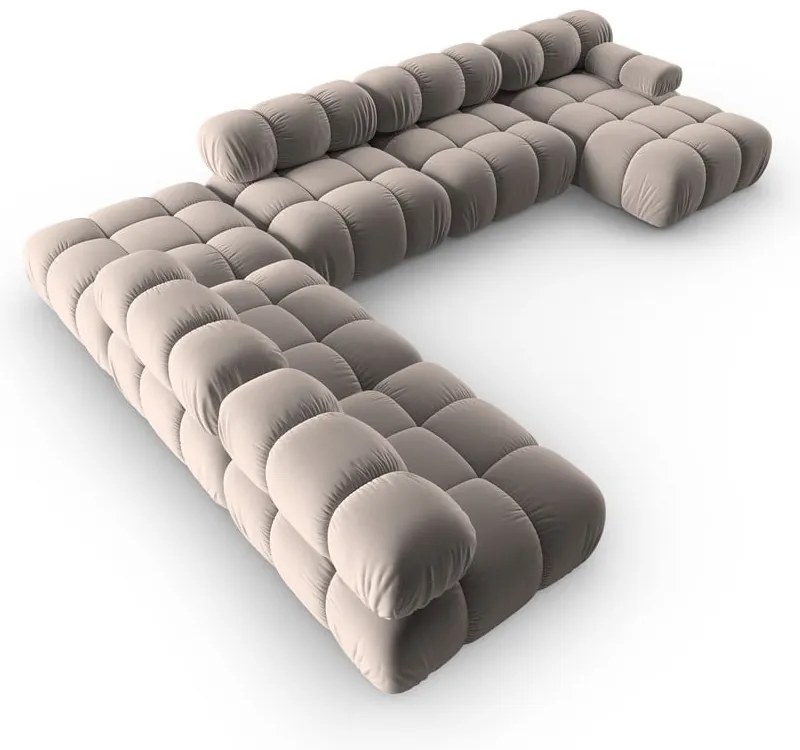 Világosbarna bársony moduláris sarokkanapé (bal oldali-U alakú) Bellis – Micadoni