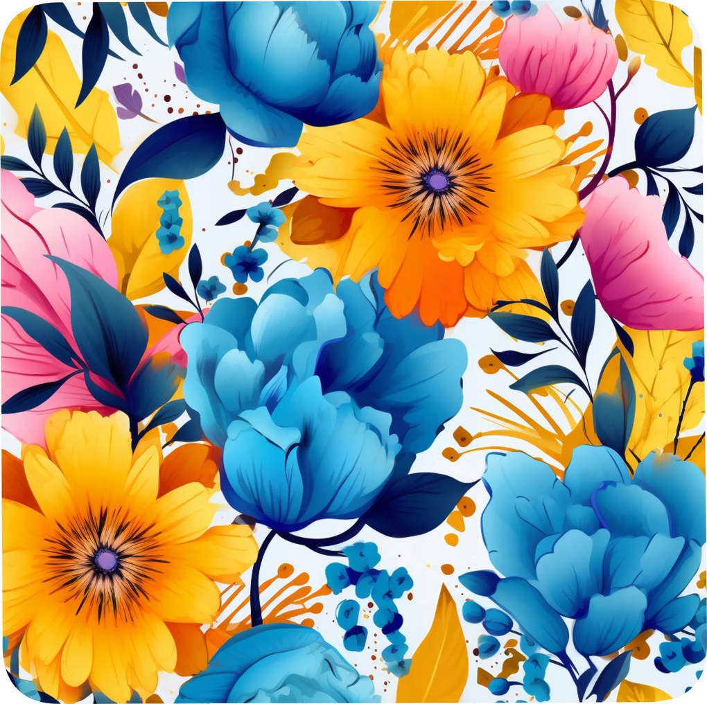 Bögrealátét szett 4 db-os négyzet alakú színes virág mintás 7