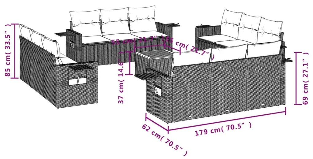 13 részes szürke polyrattan kerti ülőgarnitúra párnákkal