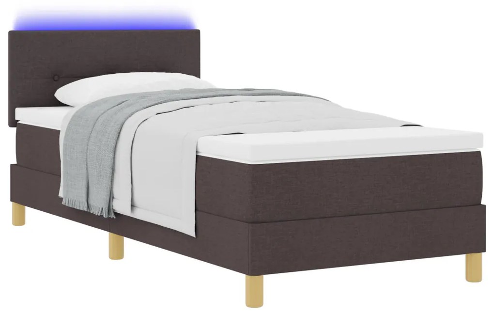 Boxspring ágy matraccal és LED fénnyel sötétbarna 80x200 cm szövet