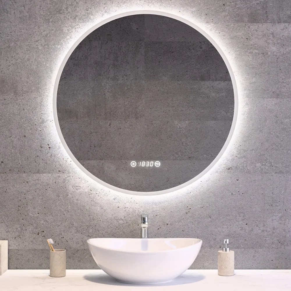 Kerek Led tükör Ø70cm Welland Alpha | Páramentesítő - Óra - Fényerő + színhőfok állítás