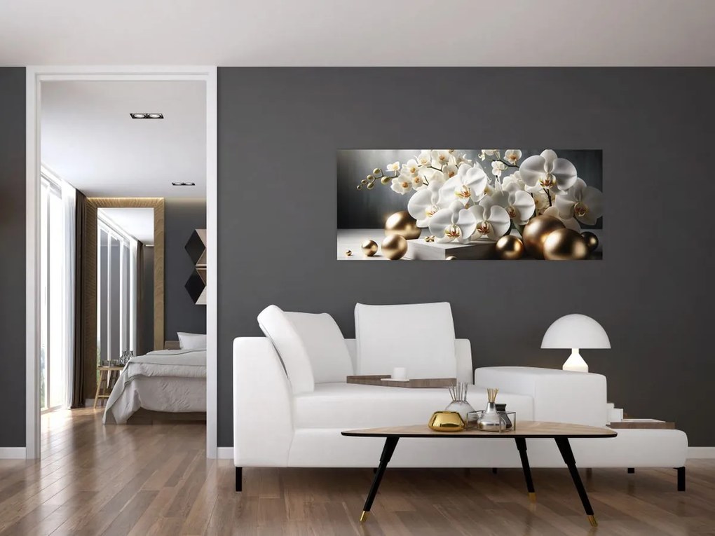 Kép - Orchidea és aranygolyók (120x50 cm)