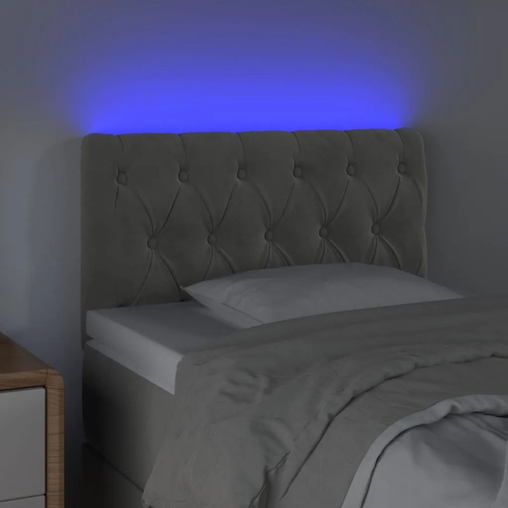 világosszürke bársony LED-es fejtámla 80x7x78/88 cm