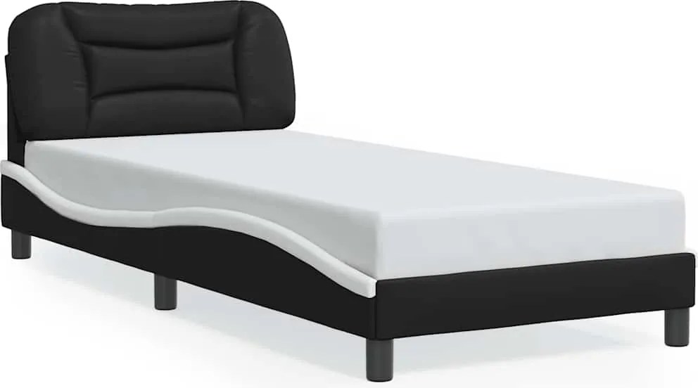 vidaXL fekete és fehér műbőr ágykeret matrac nélkül Hvar 90 x 200 cm