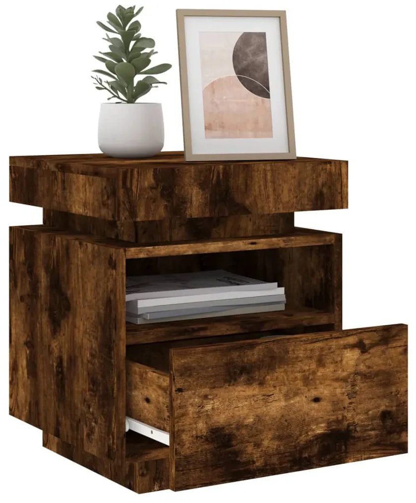 2 db sonoma tölgy éjjeliszekrény LED-fényekkel 40x39x48,5 cm