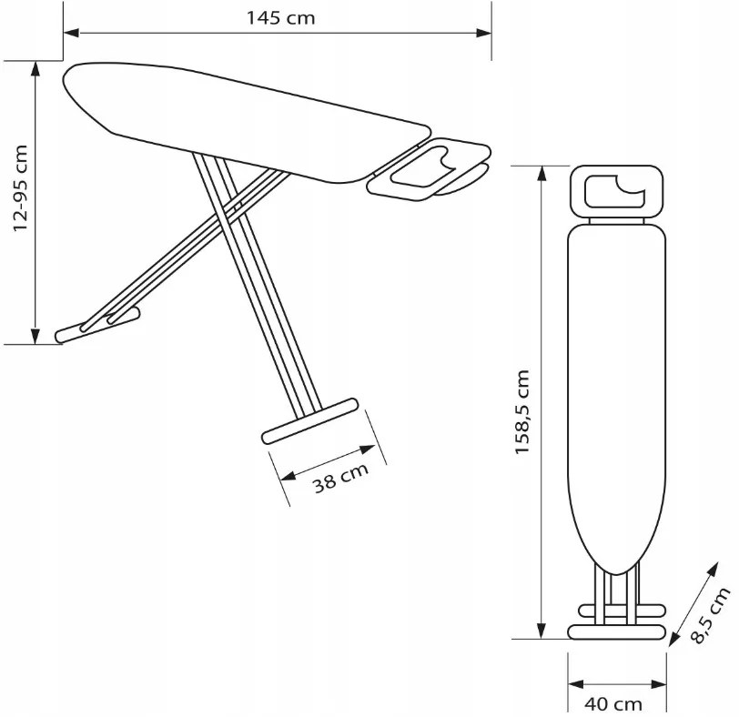 Erga Model 107, vasalódeszka 145x38x94 cm, szürke-antracit, ERG-SEP-10DESPRREK20