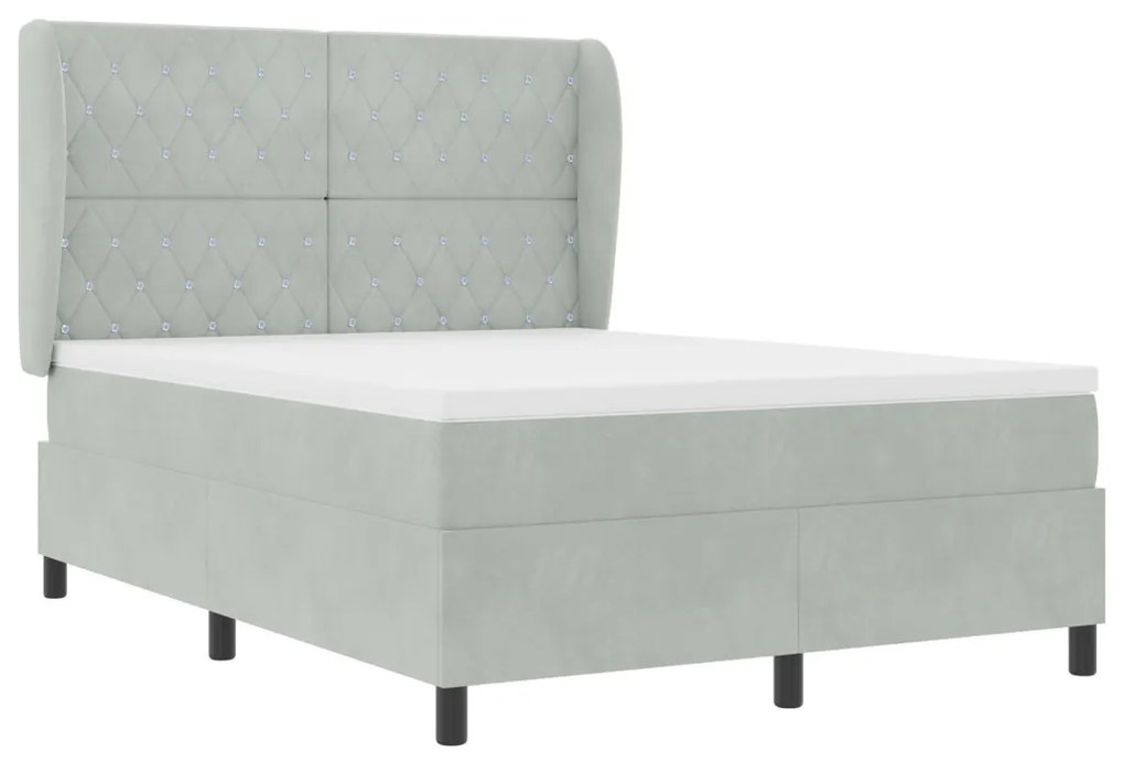 Boxspring Ágy Matraccal Világosszürke 140x200 cm Bársonyos