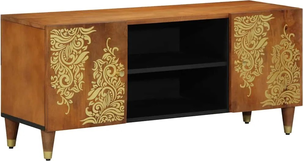 vidaXL TV szekrény polcokkal Méz barna 105 x 33 x 46 cm Tömör Mangófát