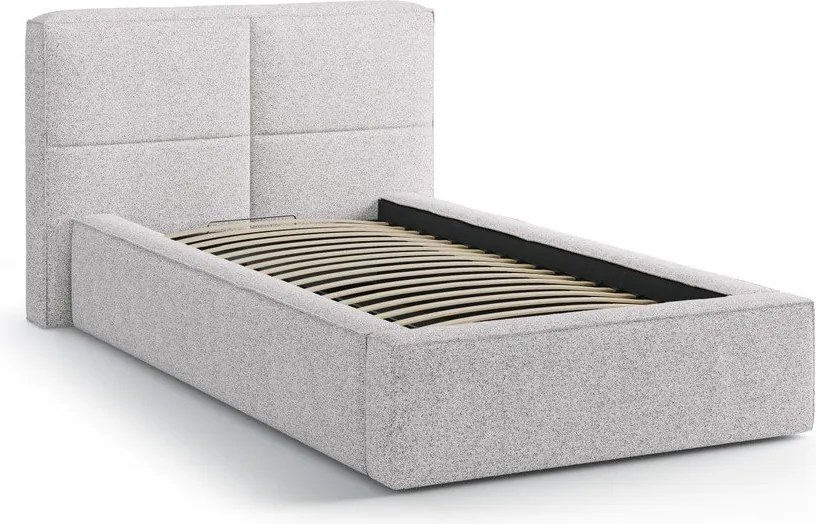 Világosszürke kárpitozott ágyneműtartós egyszemélyes ágy ágyráccsal 90x200 cm Darren – Micadoni