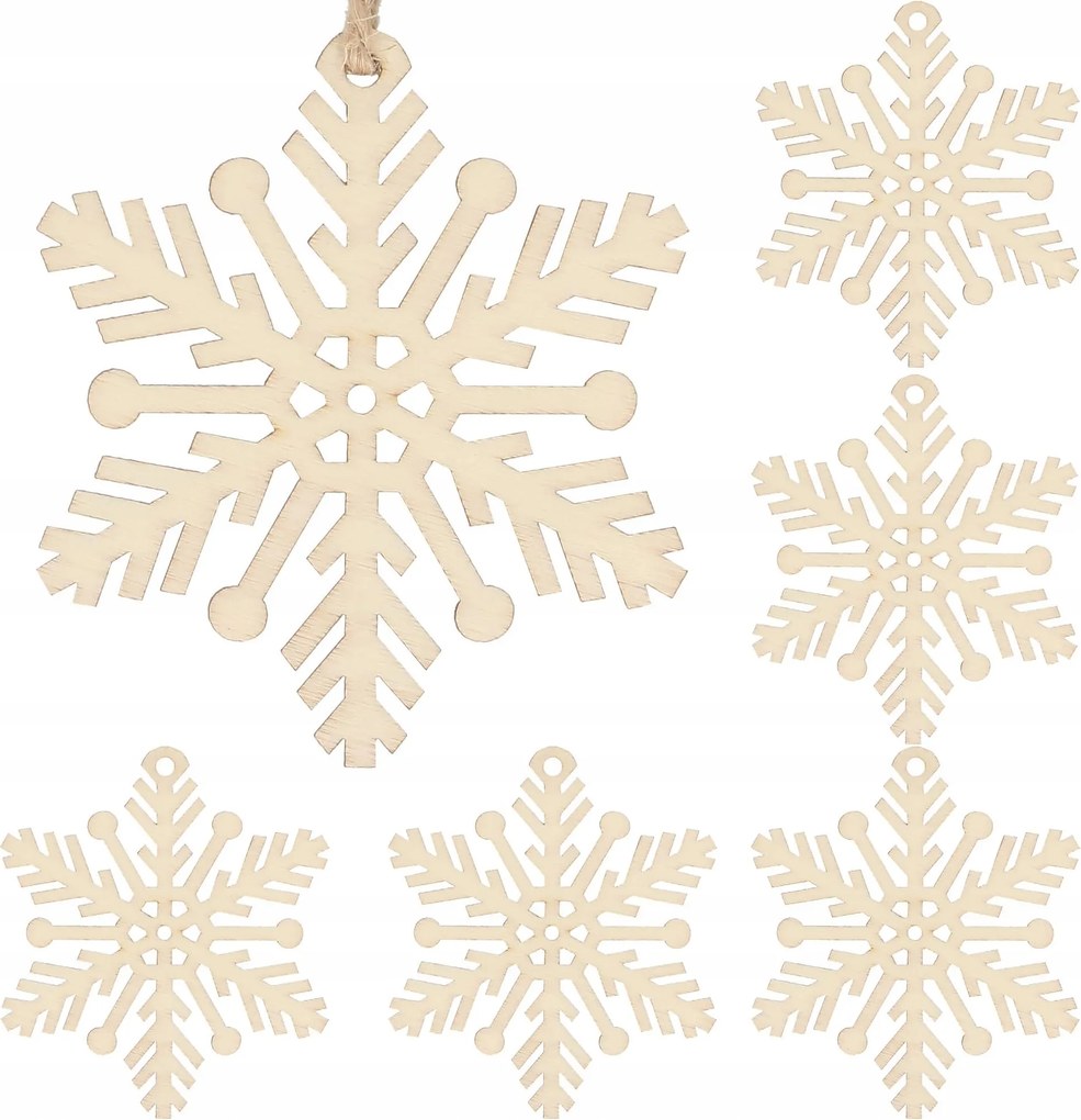 Fából Készült Hópehely Medálok Karácsonyfára 6 db-os Bombák Karácsonyfadíszek