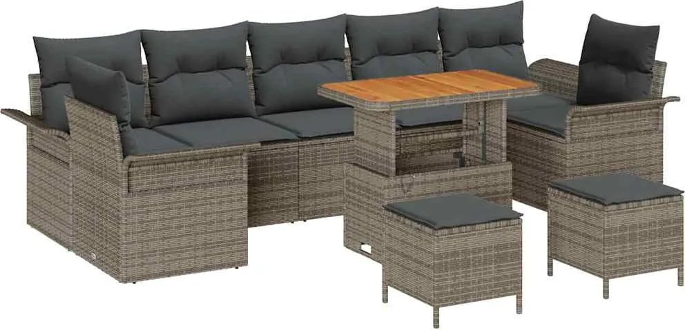 vidaXL Kerti Kanapé Szett párnával 10 pcs Szürke polirattan