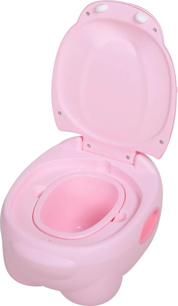 HOMCOM Hippó alakú 2 az 1-ben Baba WC, levehető vödörrel, Tanuláshoz szükséges WC kefe, Max. teherbírás: 25 kg, 40x30x23 cm, Rózsaszín | Aosom