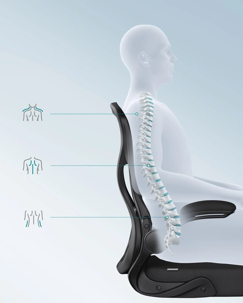 SONGMICS ergonomikus irodai szék, forgatható hálós íróasztali szék, fekete