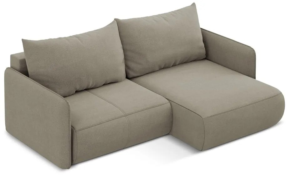 Bézs kinyitható-tárolóhelyes sarokkanapé (jobb oldali) Nanea – Makamii