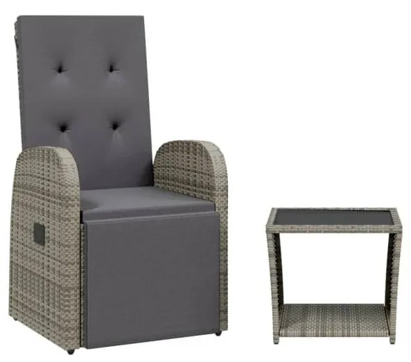 2 részes szürke polyrattan kerti étkezőgarnitúra párnákkal