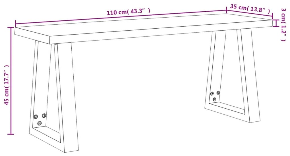 tömör akácfa pad természetes éllel 110 cm