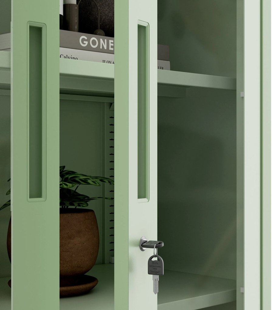 Üveges szekrény AMELIA, 900 x 1850 x 400 mm, Fresh Style: pasztellzöld
