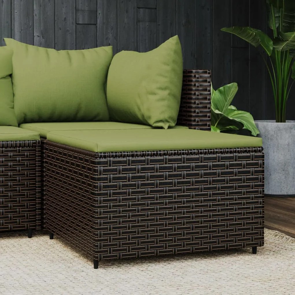 Barna polyrattan kerti lábtartó párnával