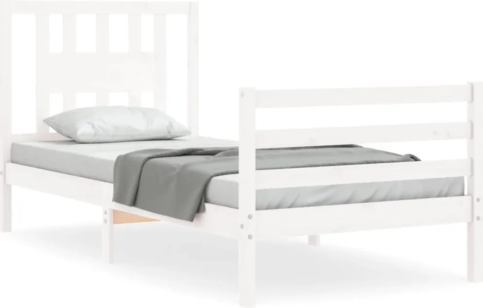 vidaXL fehér tömör fa ágykeret fejtámlával 90 x 200 cm