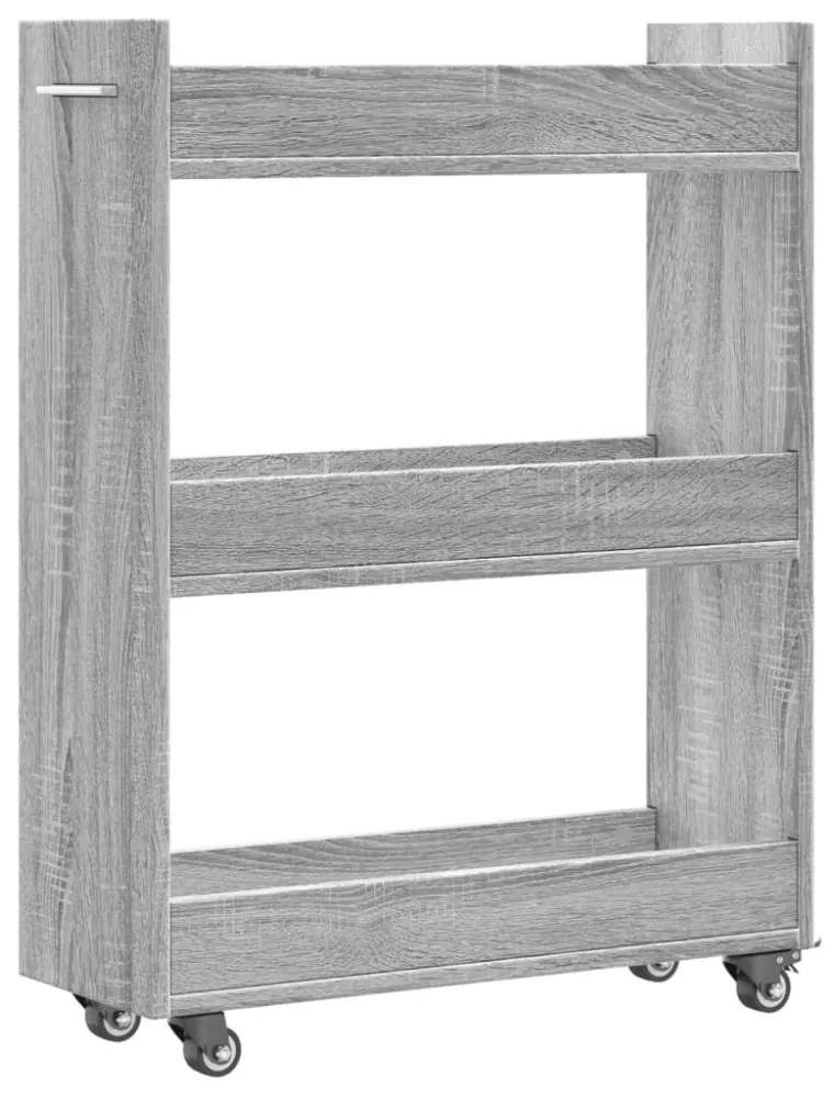 szürke sonoma színű szerelt fa szekrény kerekekkel 60x22x79 cm