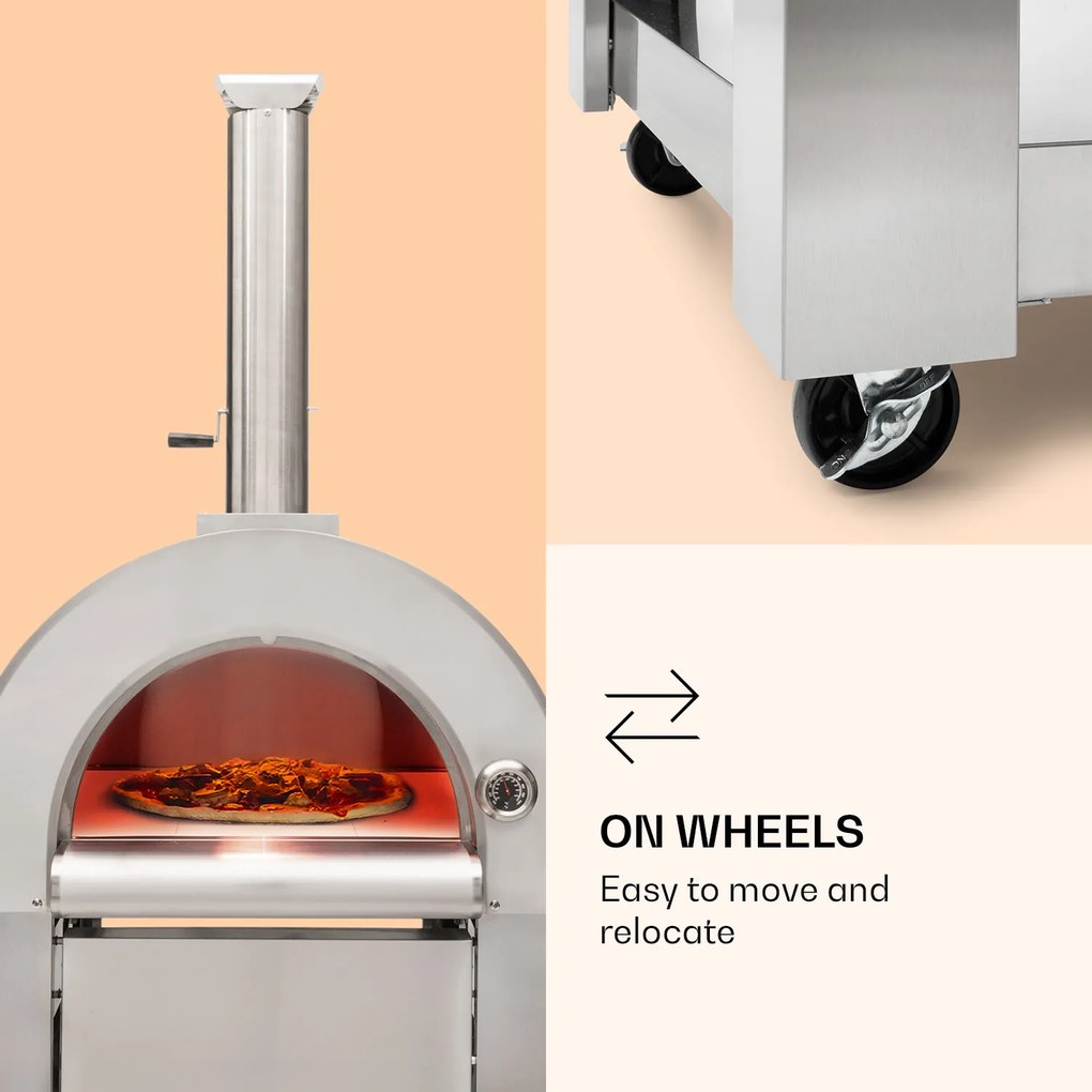 Diavolo Napoletana, pizzasütő kemence, faszén tüzelésű kemence, rozsdamentes acél