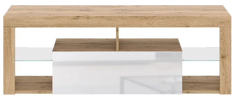 TV-szekrény 140 cm, Wotan tölgy/magasfényű fehér színkombinációban EVEREST HUGO