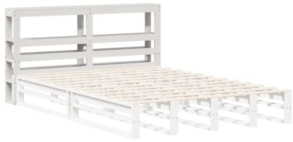 fehér tömör fenyőfa fejtámla polcokkal 135 cm