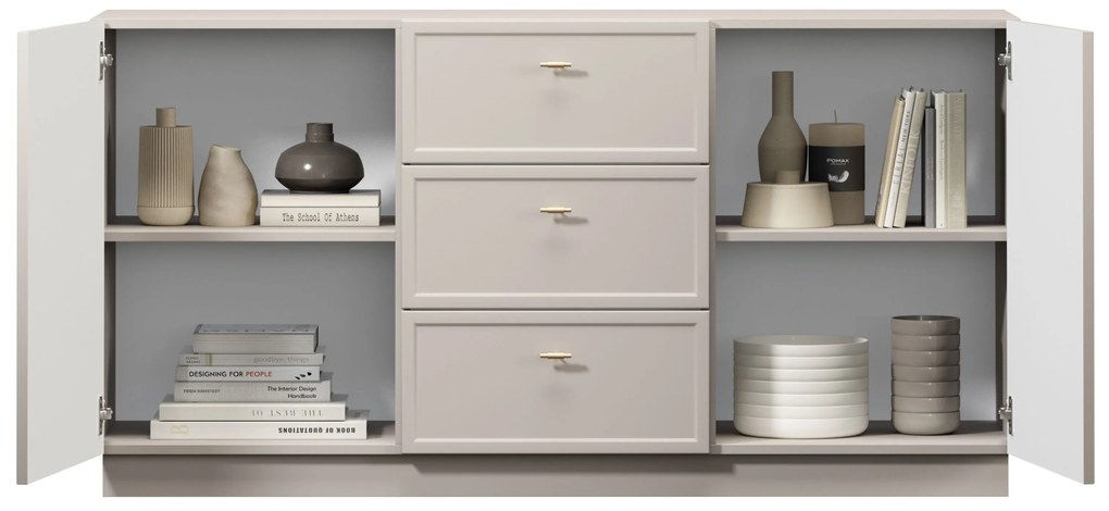 Lorini komód 150 cm fiókokkal - kasmír / arany T-bar fogantyúk